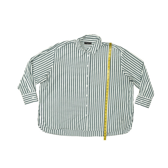 Lane Bryant Women's Button Up Blouse Long Sleeve Green Striped Size 26/28 Cotton - Picture 2 of 8